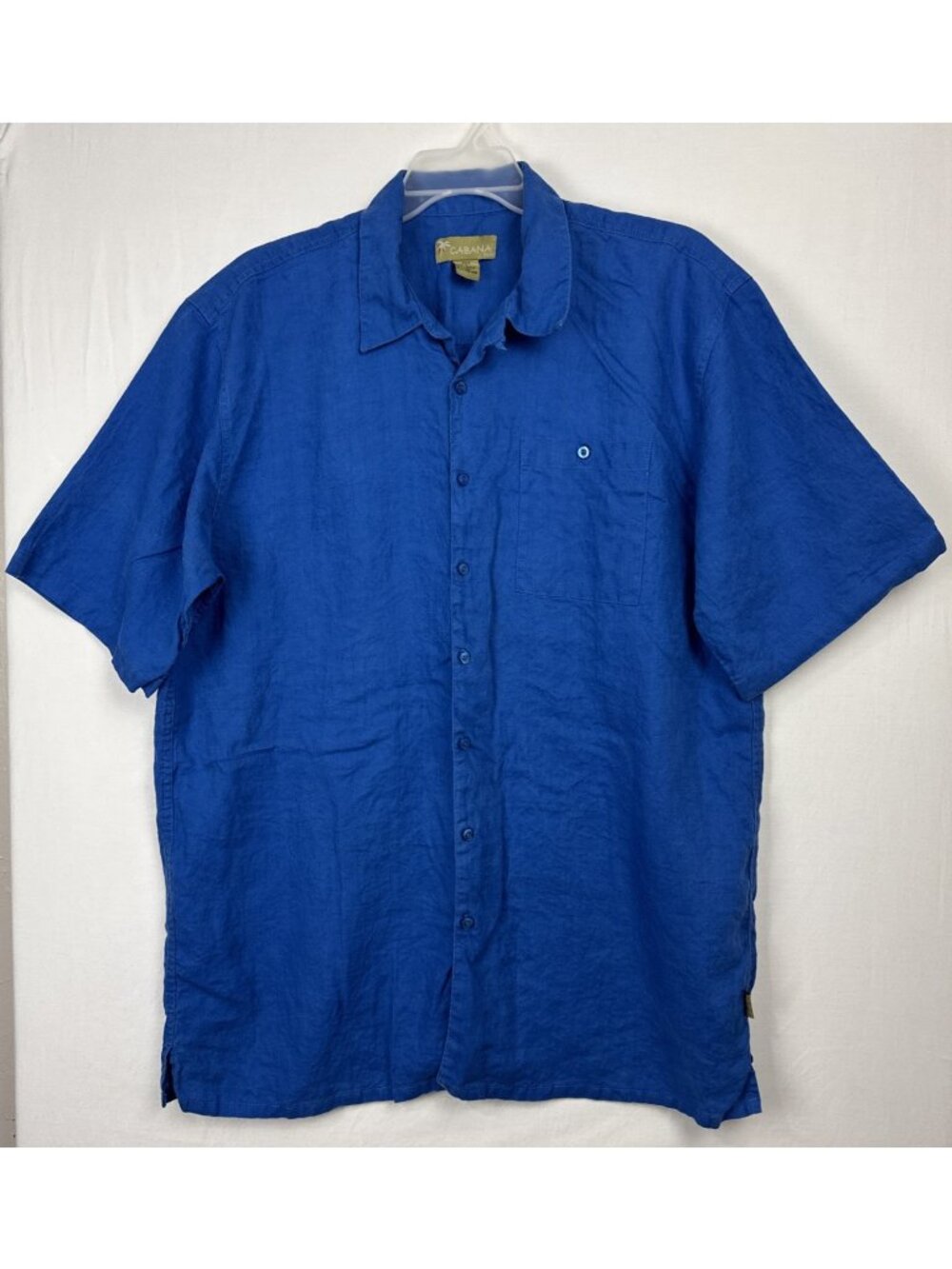 Cabana Blue 100% Linen Men's Short Sleeve Button Shirt size 2XT coastal tall